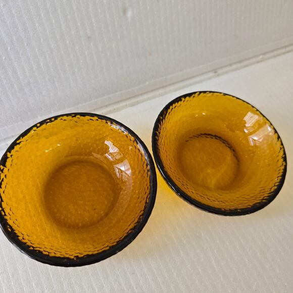 Vintage Amber Glass Dishes Set of 2 3.75" Diameter Textured Finish - Picture 1 of 10